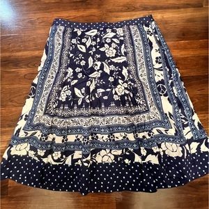 LOFT Navy and White A-Line Skirt